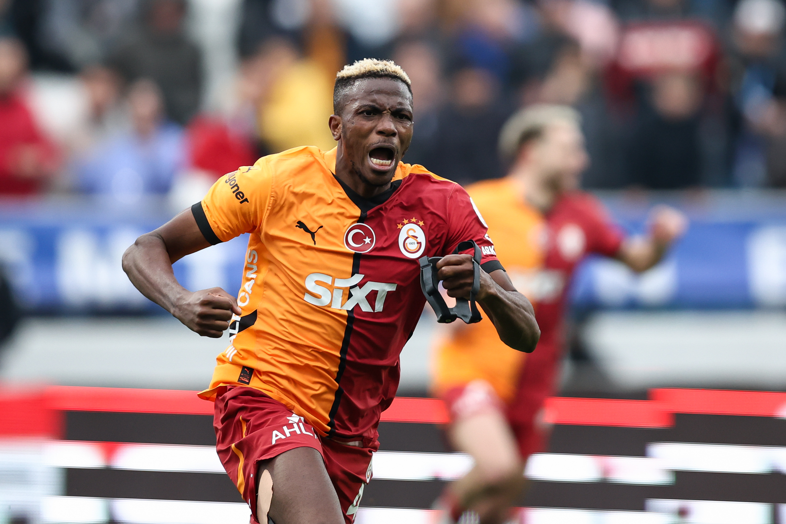 Victor Osimhen all smiles while on the pitch for Galatasaray