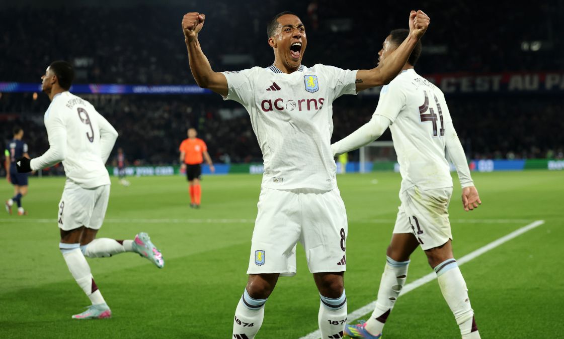 Morgan Rogers celebrates scoring against PSG