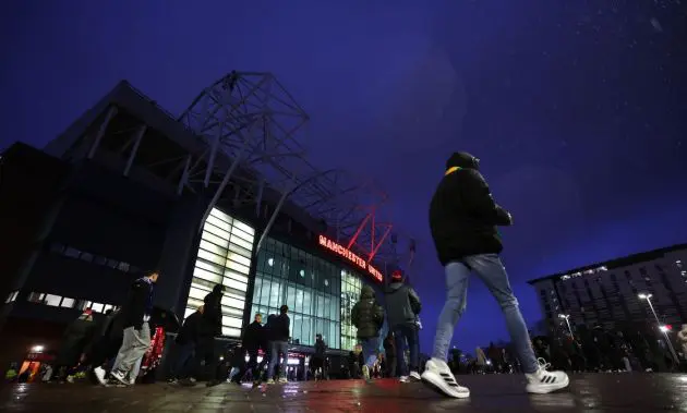 An outside view of Old Trafford in the evening