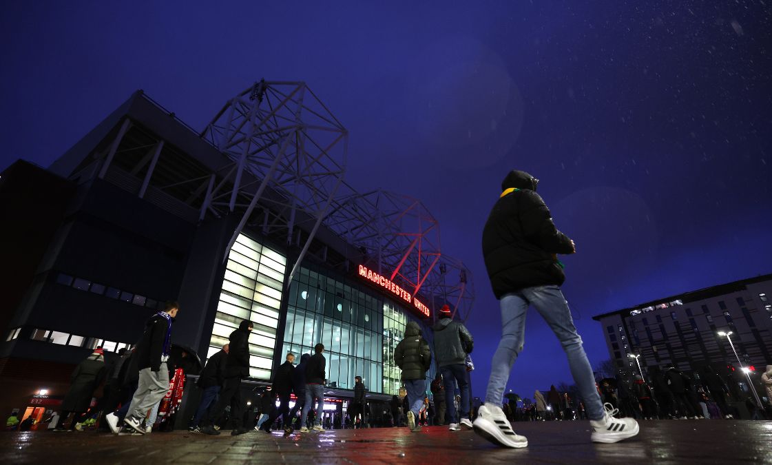 An outside view of Old Trafford in the evening