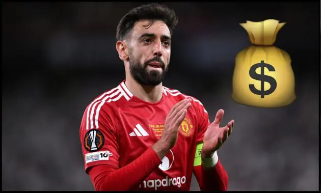 Bruno Fernandes applauds the Man United fans after losing the Europa League final.