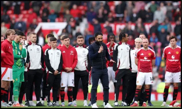 Ruben Amorim addresses Man United fans with a post-match talk.