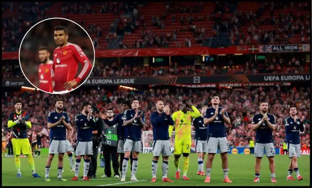Man United players acknowledge the fans after defeating Athletic Club 3-0 away from home.