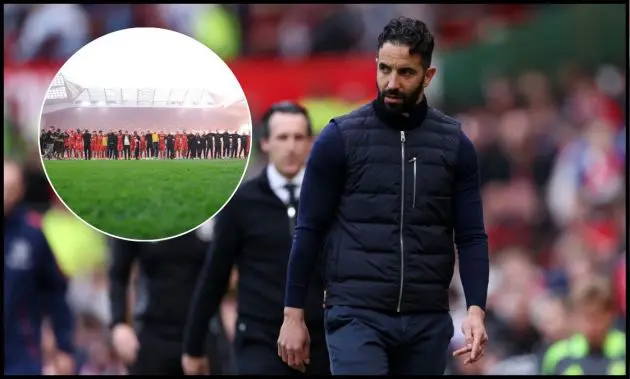 Ruben Amorim looks on as he walks towards the Stretford End tunnel.