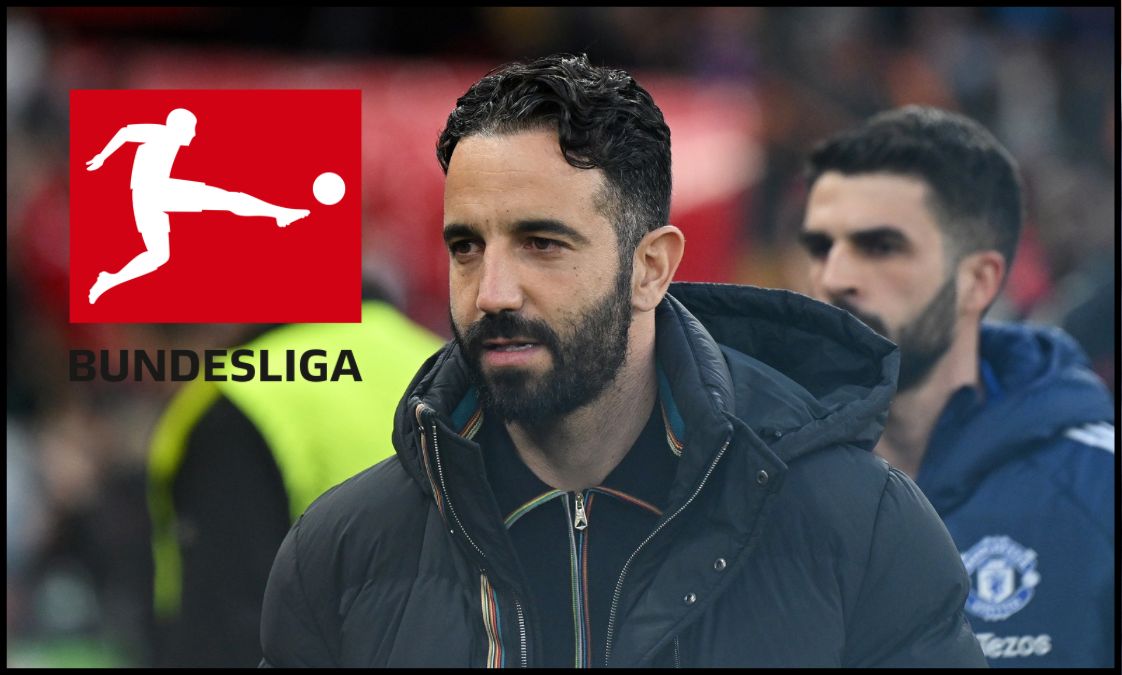 Ruben Amorim looks on after walking out of the Stretford End tunnel ready for kick-off.