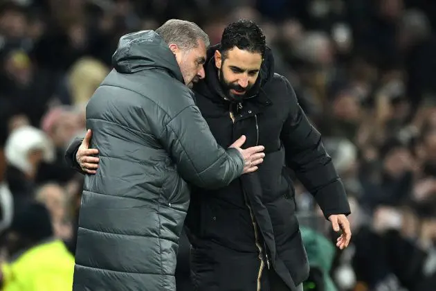Tottenham manager Ange Postecoglou and Man United manager Ruben Amorim