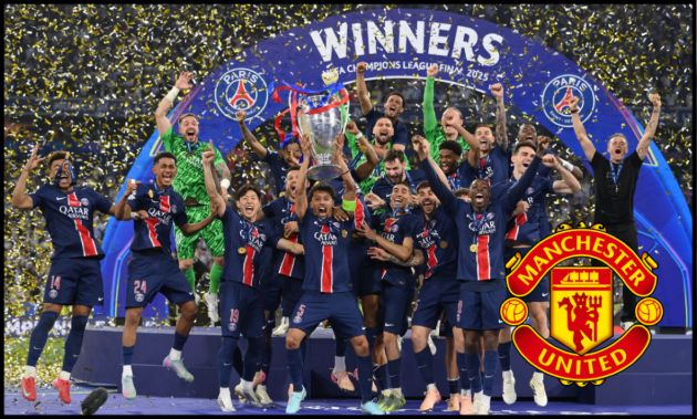 PSG lift the Champions League trophy.