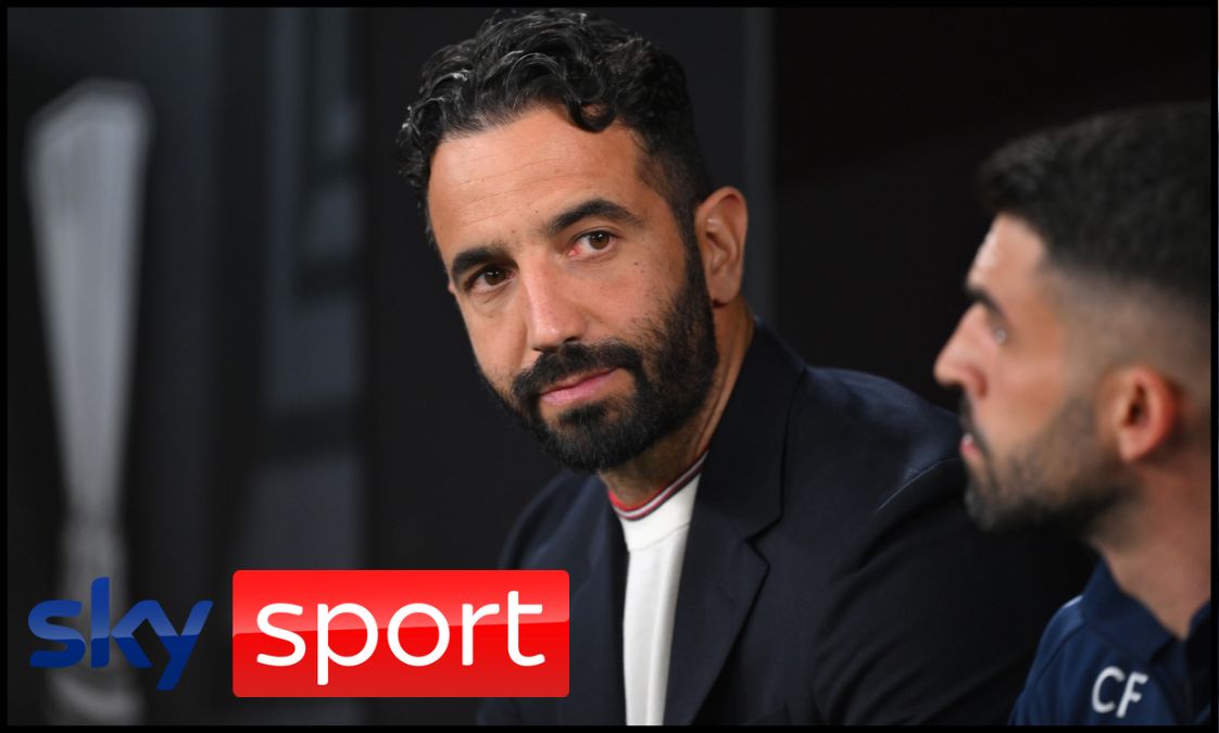 Ruben Amorim looks on from the touchline.