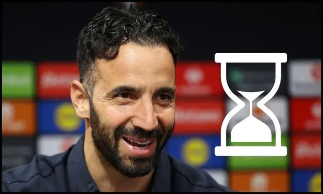 Ruben Amorim smiles during a Man United press conference,