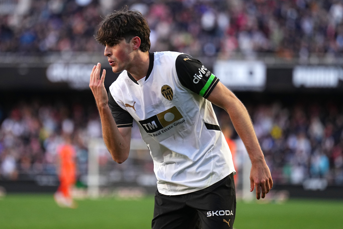 Javi Guerra celebrates scoring against Celta Vigo.