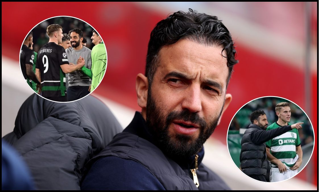 Ruben Amorim looks on prior to kick-off vs Brentford.