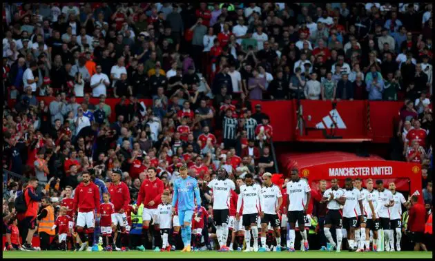 Man United and Fulham players walk out of the tunnel at Old Trafford ahead of their FA Cup tie.