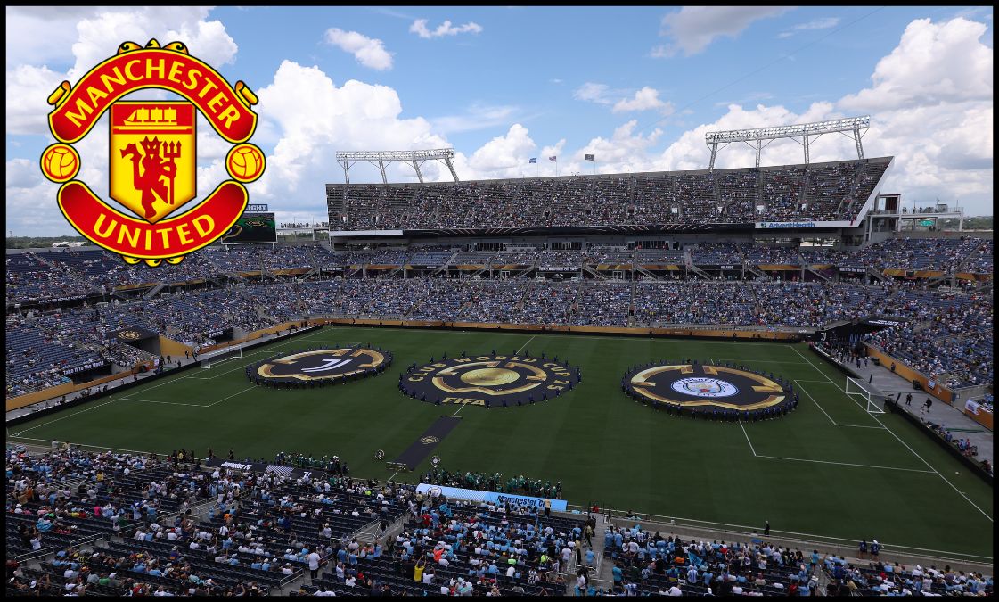 A general view of Juventus’ and Man City’s logo before kick-off at the Club World Cup.