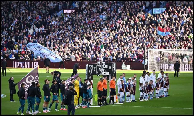 Bournemouth and Aston Villa players line up before kick-off at Villa Park.