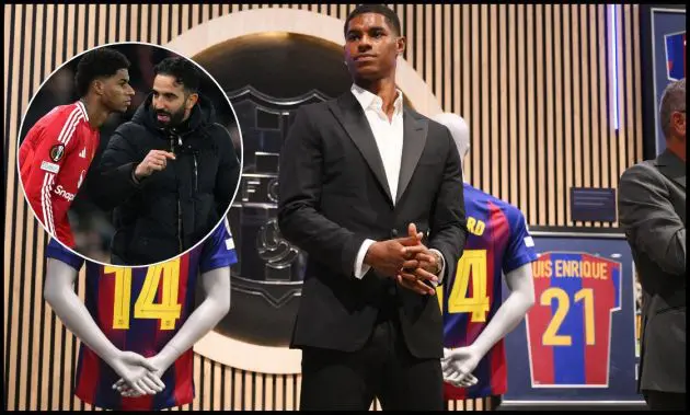 Marcus Rashford at his Barcelona unveiling.