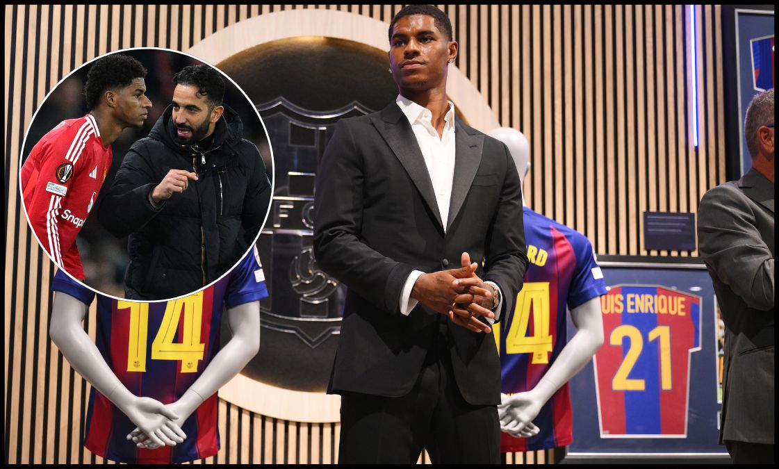 Marcus Rashford at his Barcelona unveiling.