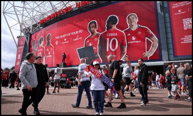 Man United fans gather outside Old Trafford on matchday.