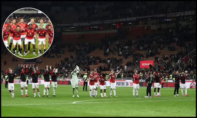AC Milan players applaud their fans at the San Siro.