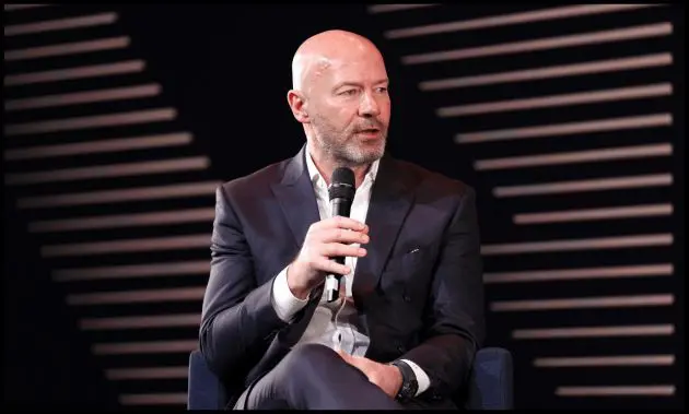 Alan Shearer talks on a panel at the Premier League Hall of Fame event.