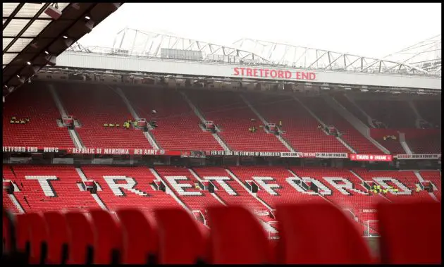 A general view of an empty Stretford End at Old Trafford.