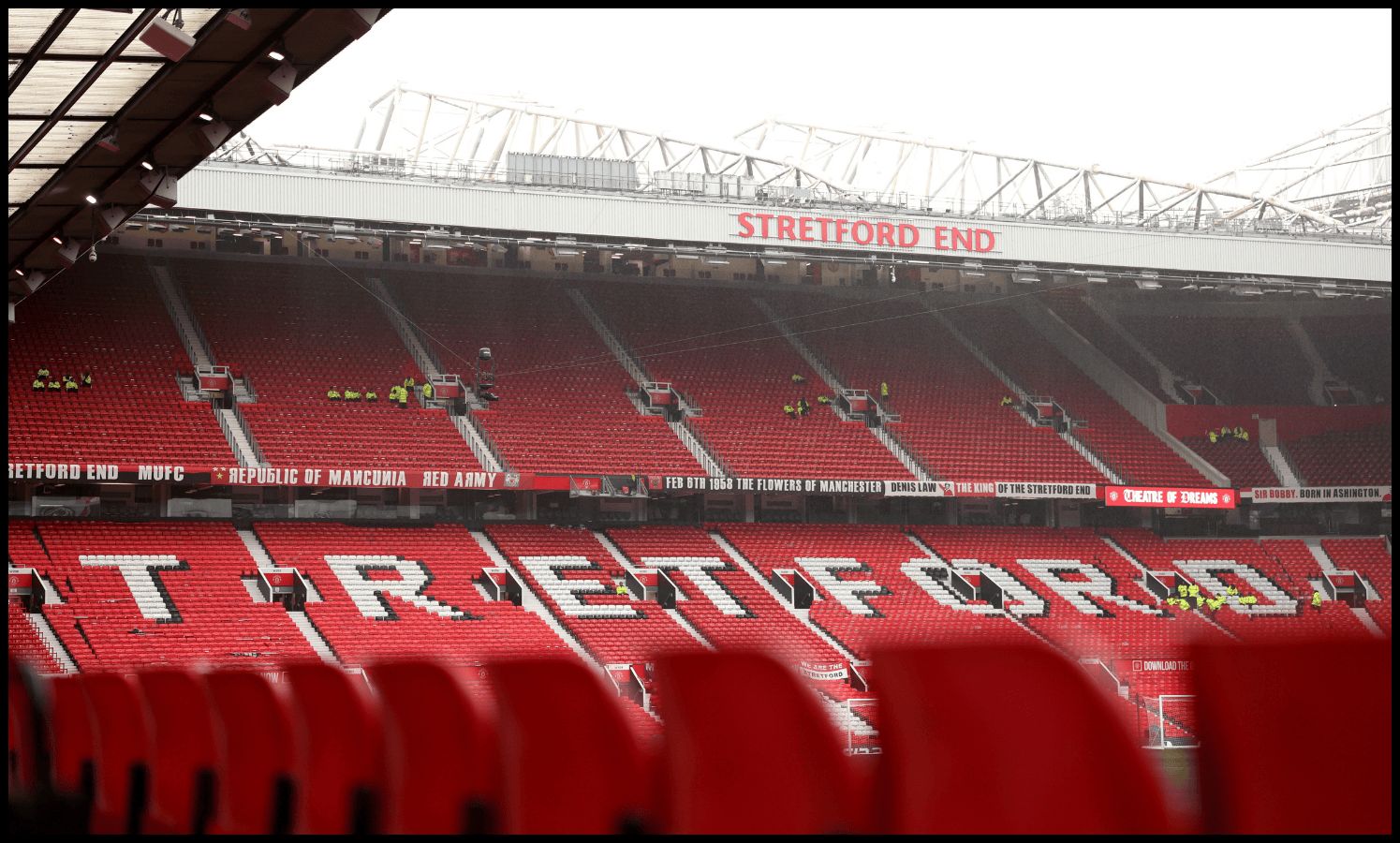 A general view of an empty Stretford End at Old Trafford.