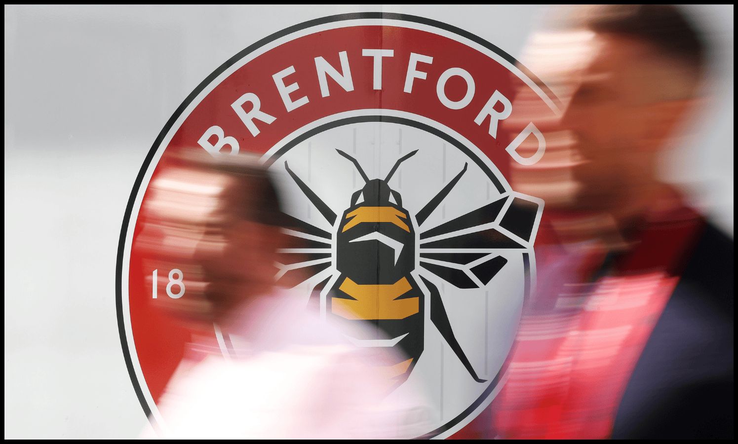 A general view of the Brentford logo at the Gtech Community Stadium.