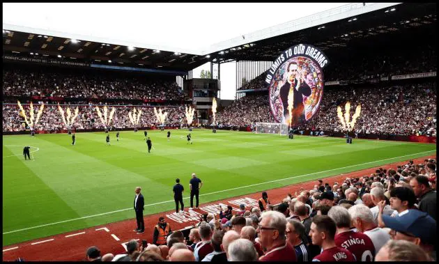 Aston Villa fans unveil a tifo of Unai Emery.
