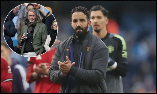 Ruben Amorim applauds the Man United fans.