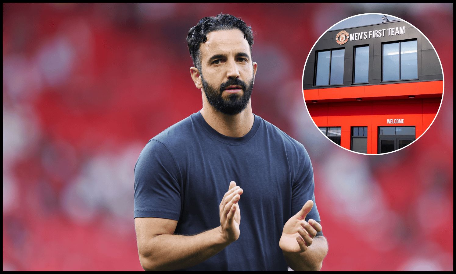 Ruben Amorim applauds the Man United fans at full-time vs Arsenal.