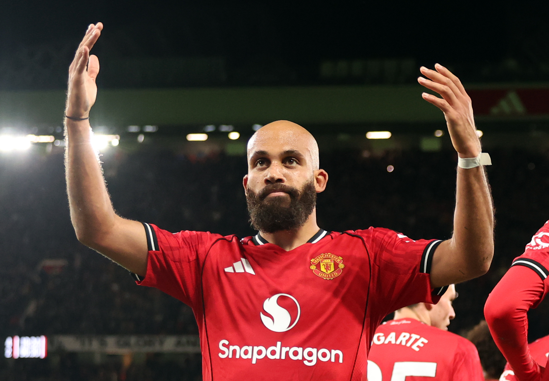 Bryan Mbeumo celebrates after scoring for Man United.