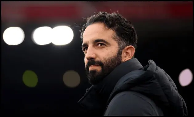 Ruben Amorim looks on from the touchline at Anfield.