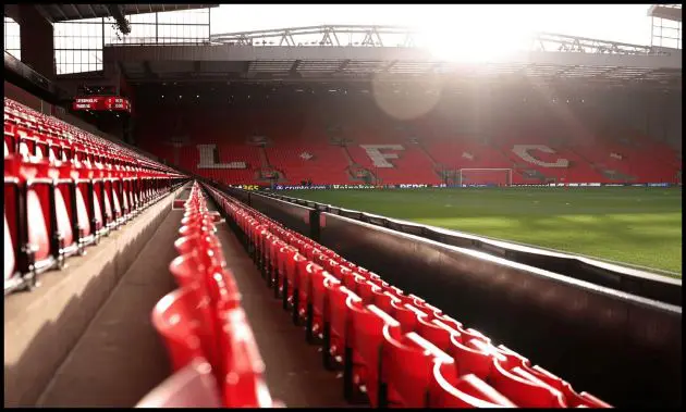 Inside Liverpool’s Anfield Stadium without fans.