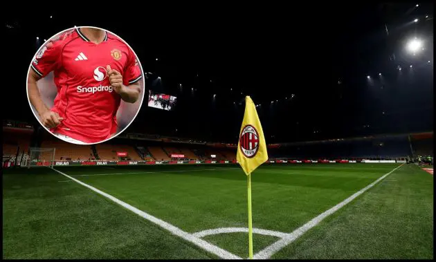 A view of the AC Milan badge on display on a corner flag in the San Siro stadium.