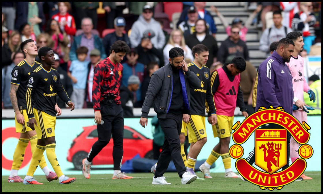 Ruben Amorim and Man Utd players dejected after Brentford defeat