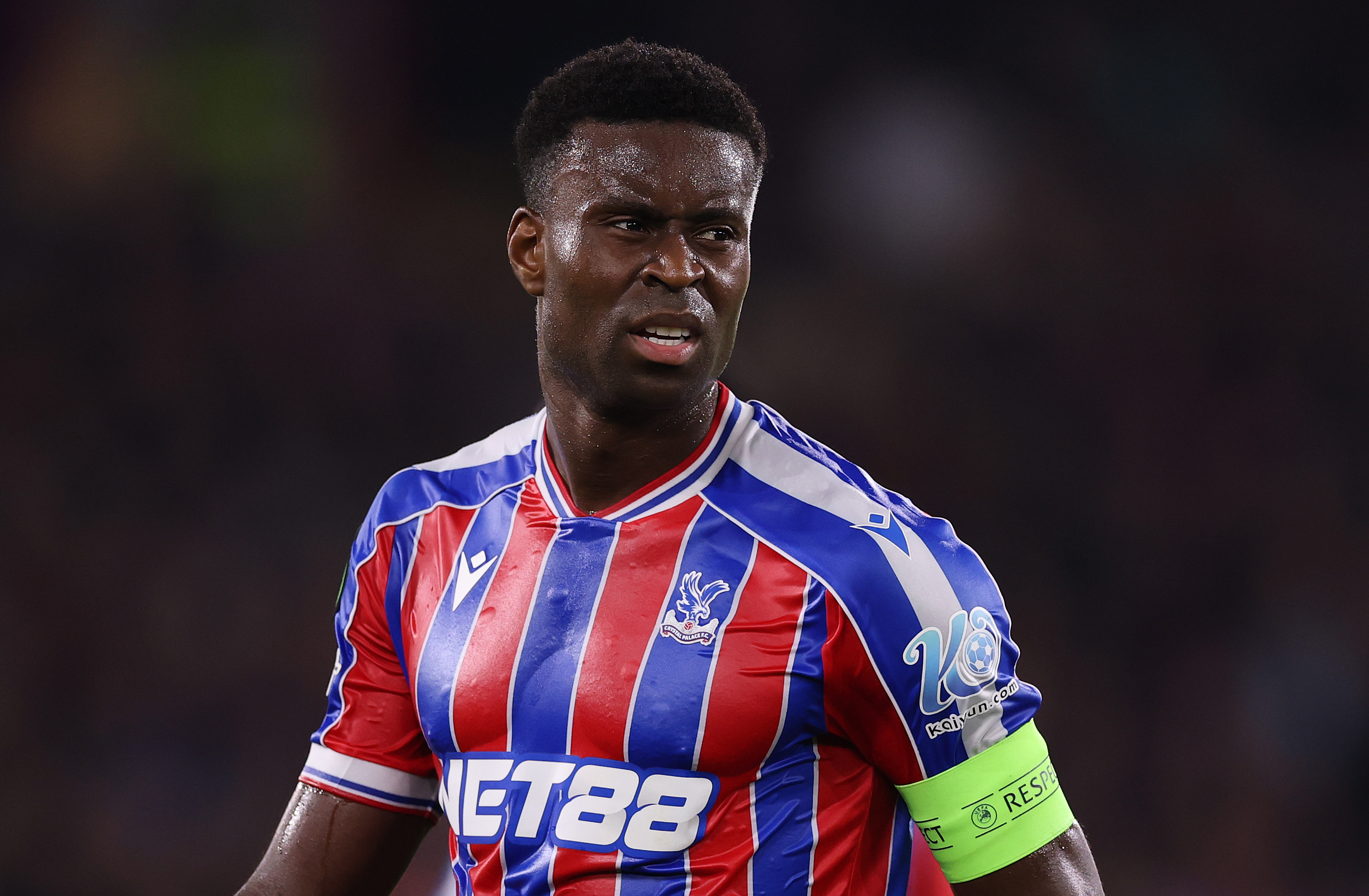 Marc Guehi reacts while in action for Crystal Palace.