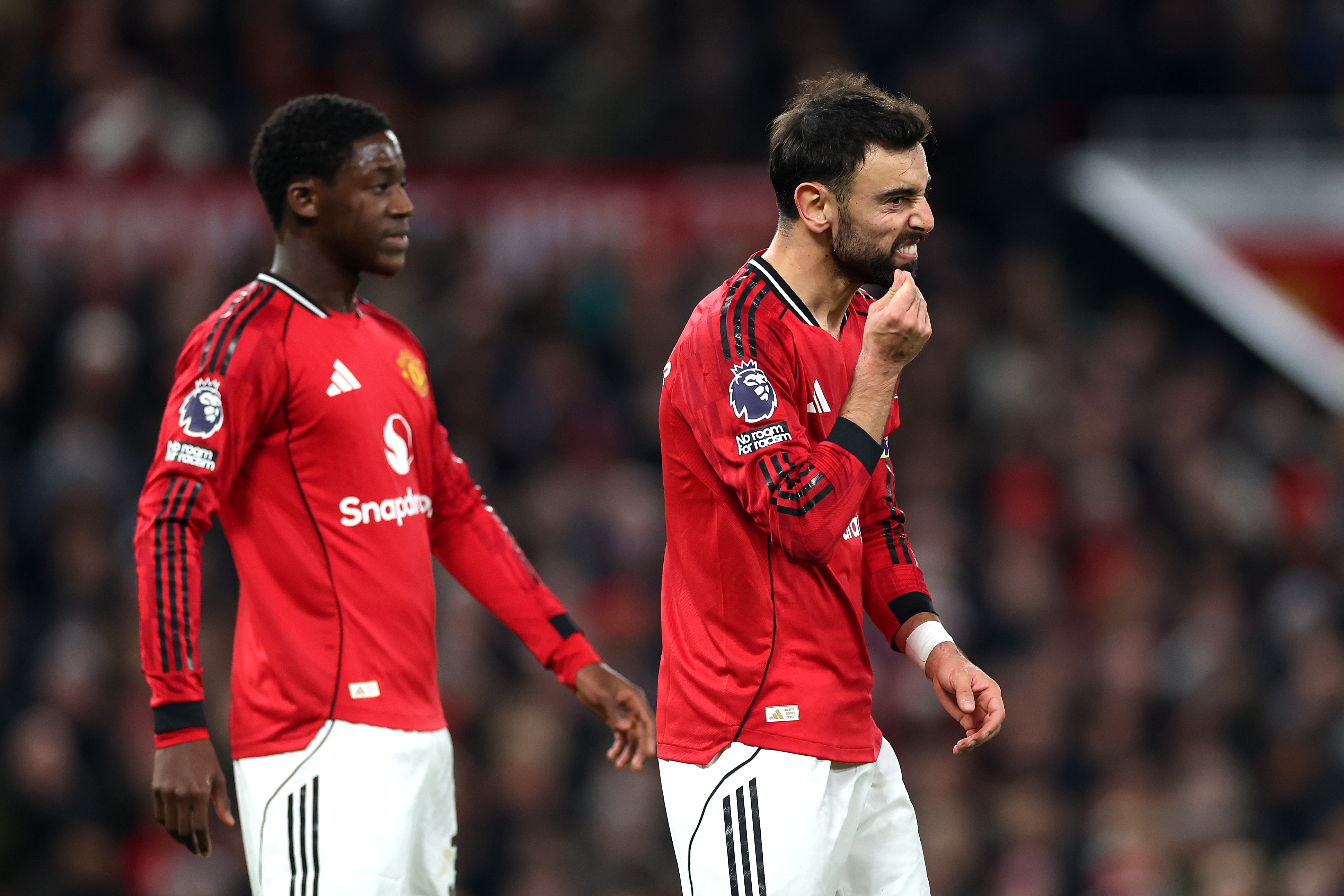 Bruno Fernandes reacts as Man United lose to Everton.