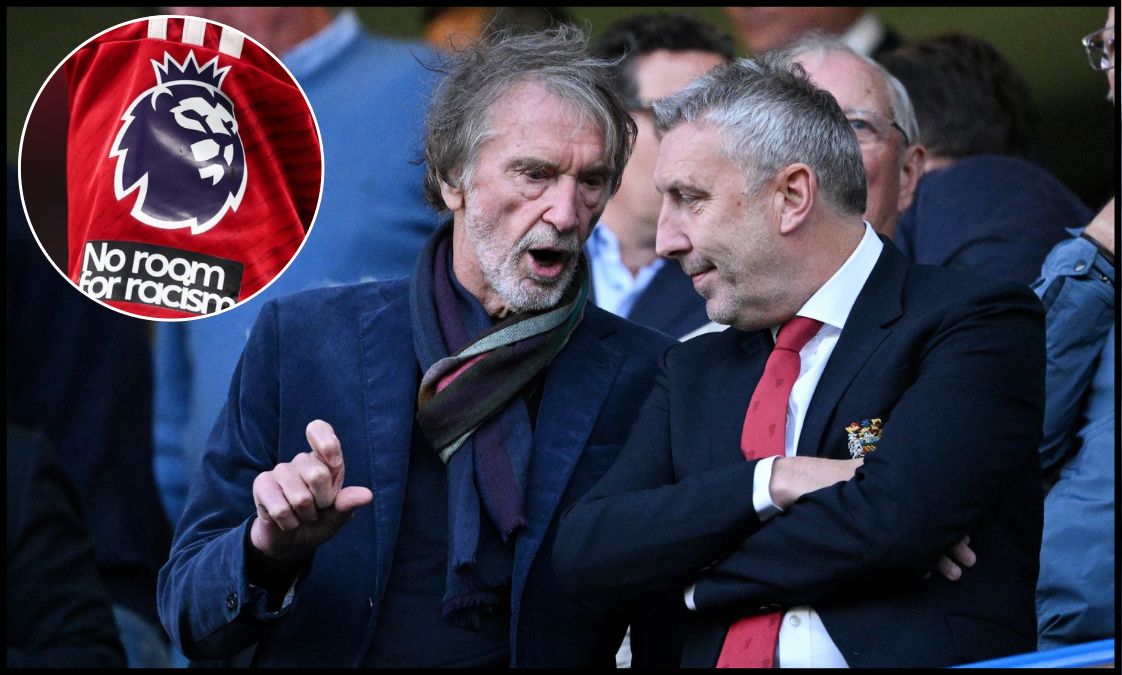 Jim Ratcliffe and Jason Wilcox in discussion at a Man United game.