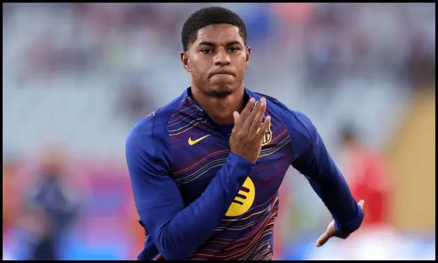 Marcus Rashford warms up.