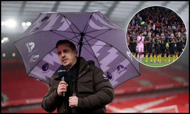 Gary Neville talks to NBC Sports at Anfield.