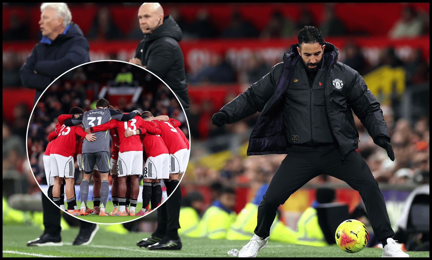 Ruben Amorim controls a loose ball on the touchline.