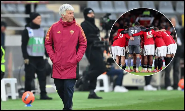 AS Roma manager Gian Piero Gasperini watches on from the touchline.