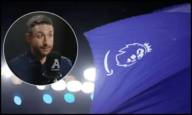 Premier League logo on an umbrella.