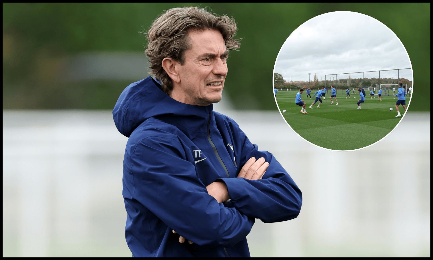 Thomas Frank conducts a training session at Tottenham’s training ground.