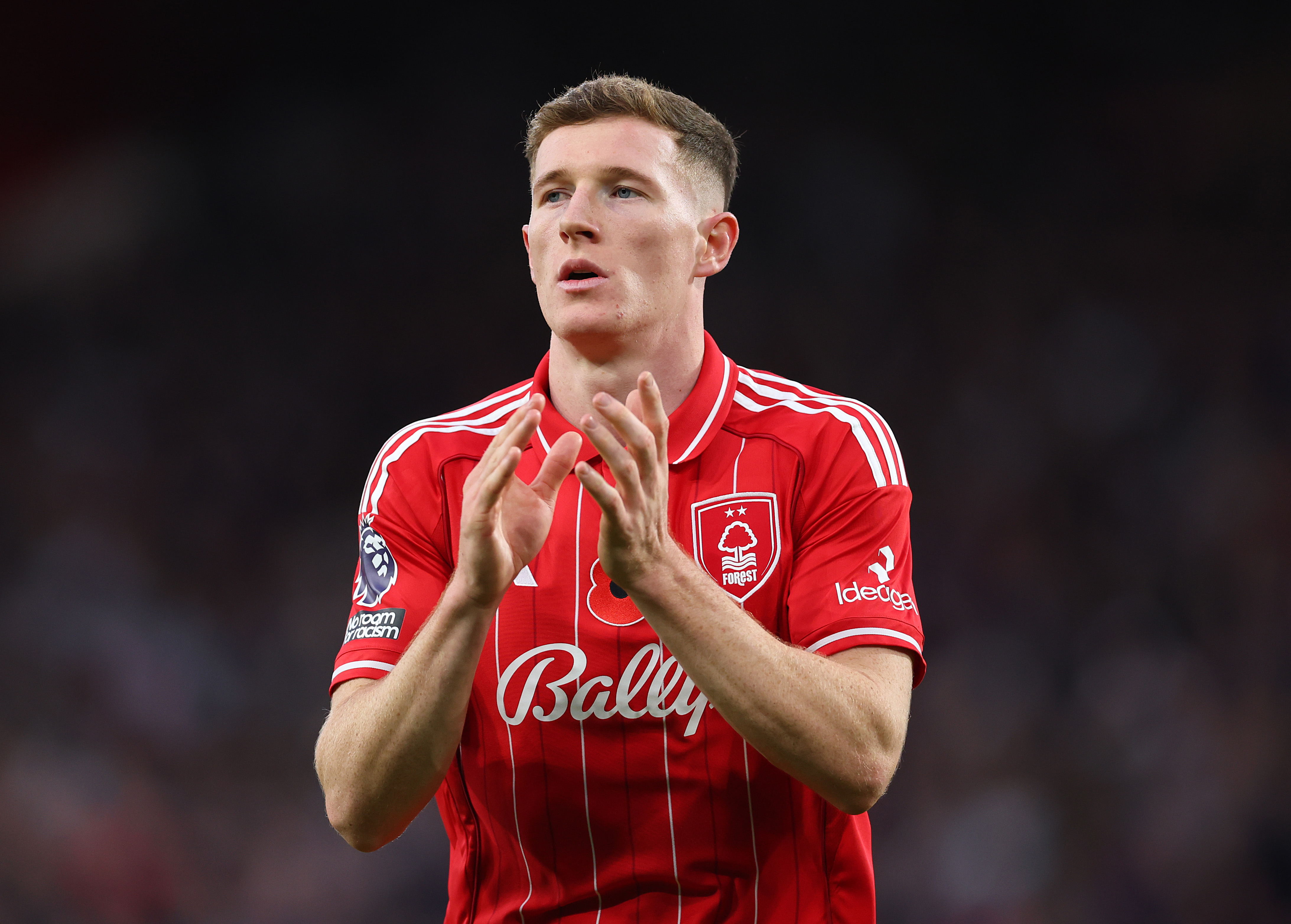 Elliot Anderson applauding Forest fans