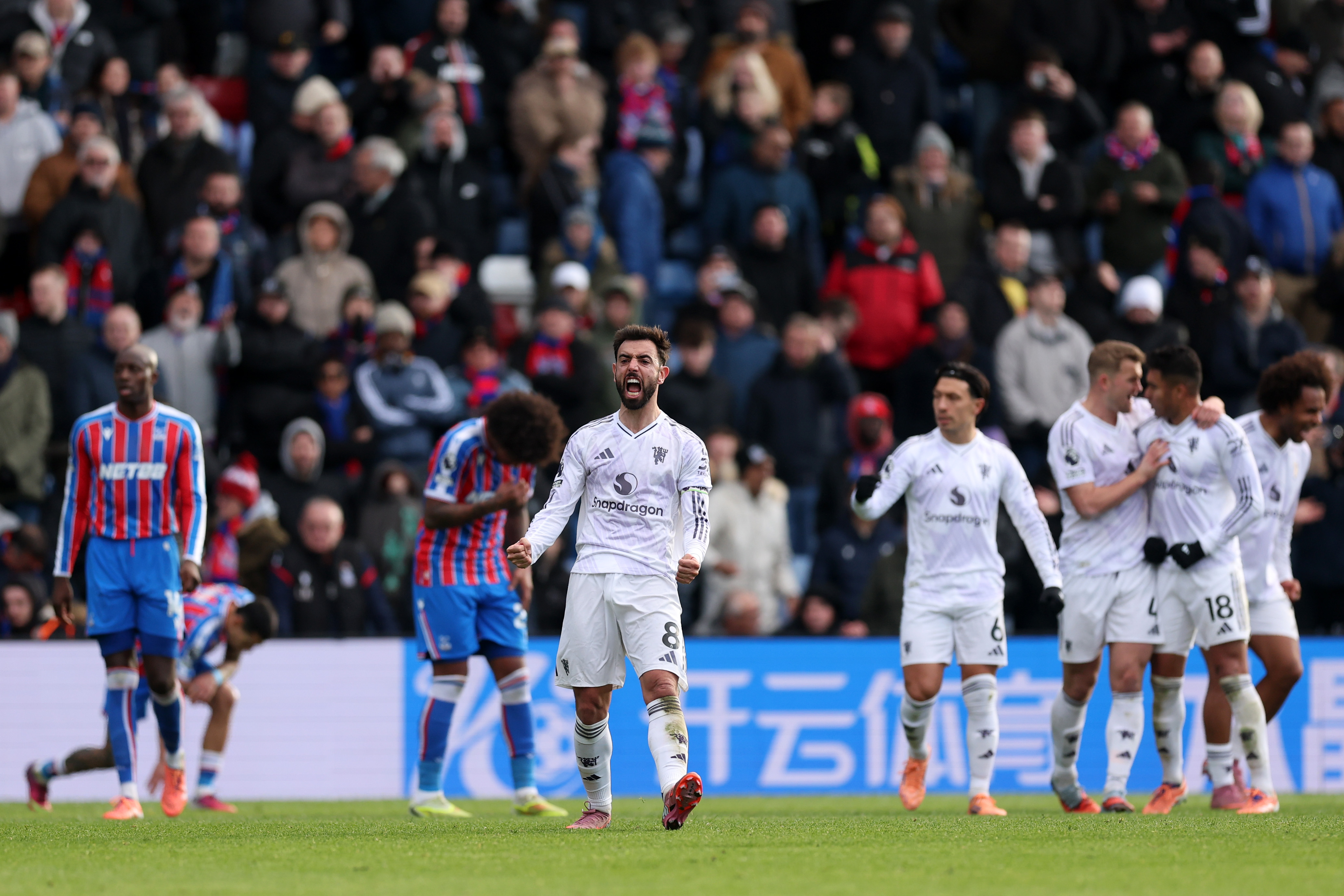 Bruno Fernandes celebrates after Man United beat Crystal Palace.