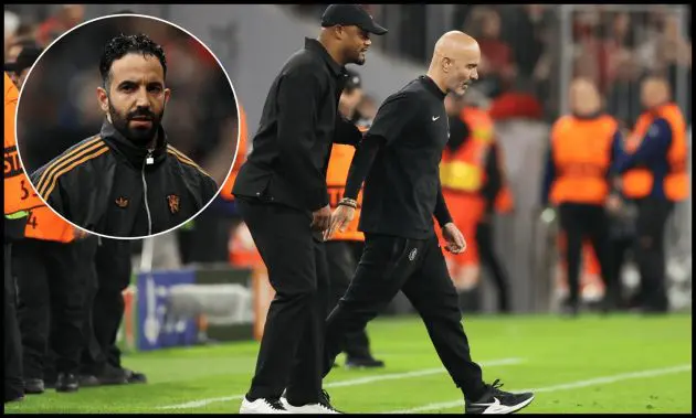 Vincent Kompany and Enzo Maresca enter the pitch at full-time between Chelsea and Bayern Munich.