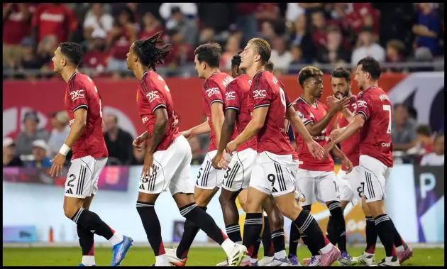 Rasmus Hojlund with his Man Utd teammates