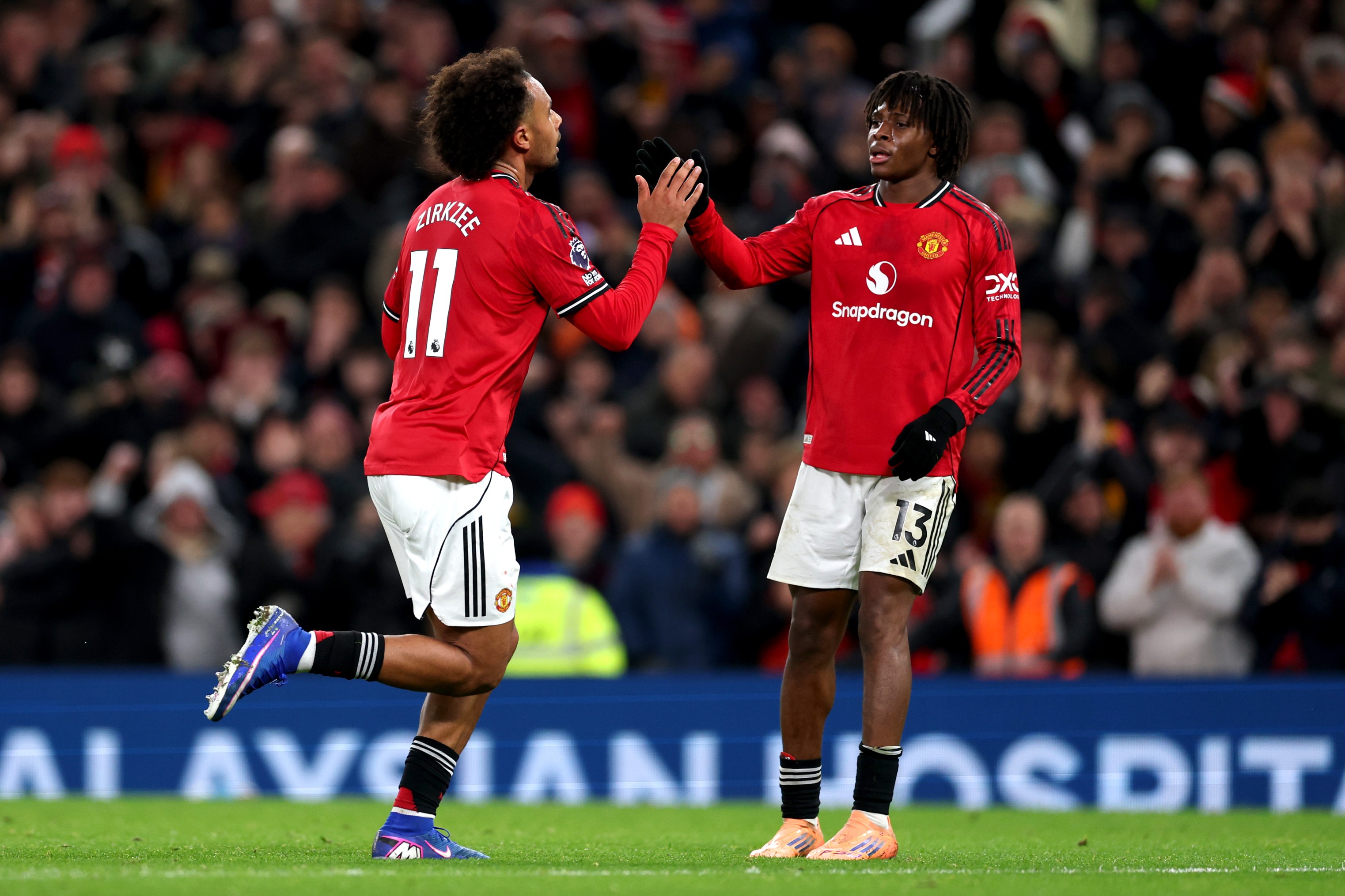 Joshua Zirkzee of Manchester United celebrates scoring his team's first goal