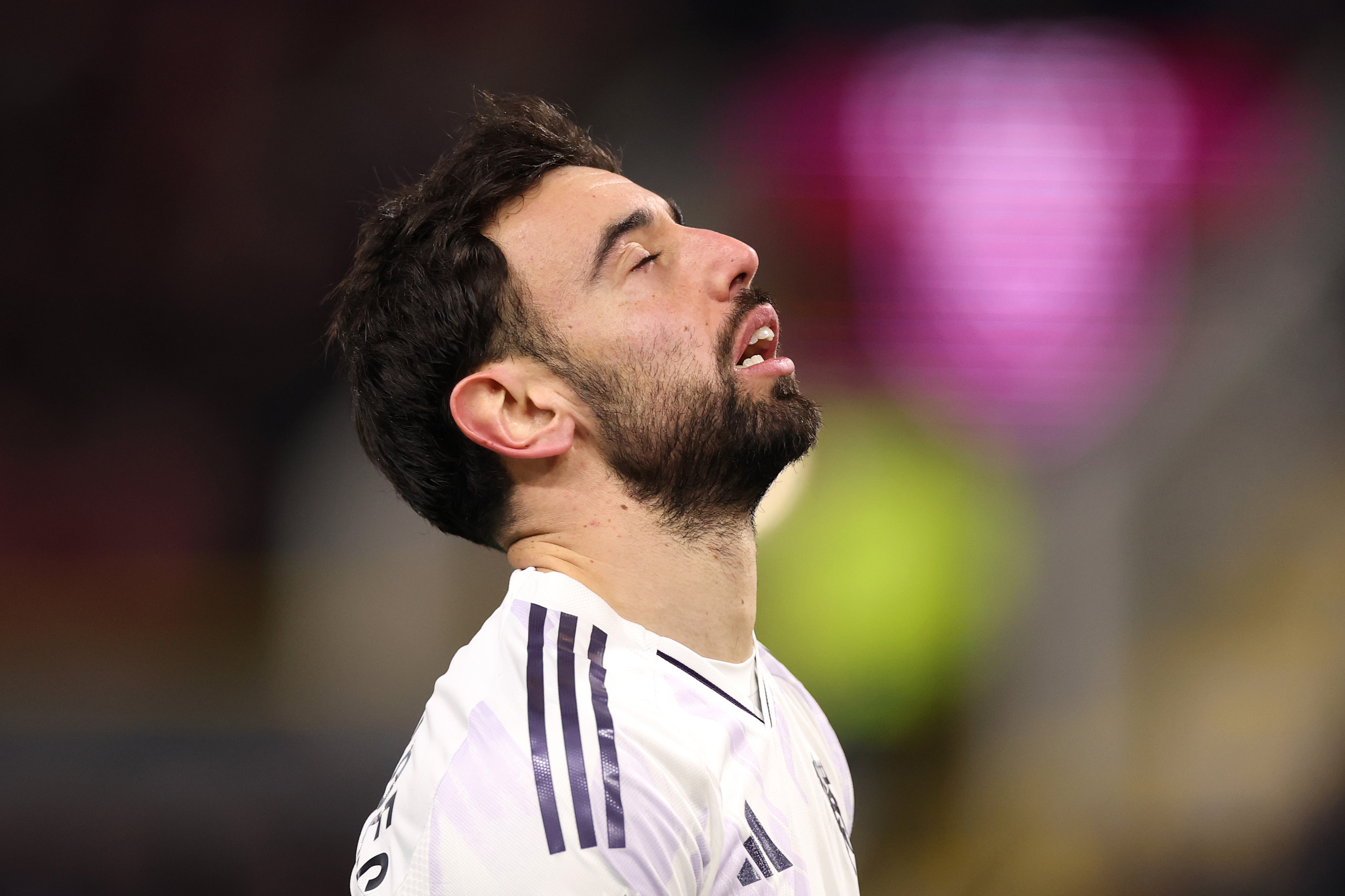 Bruno Fernandes reacts to a missed chance.