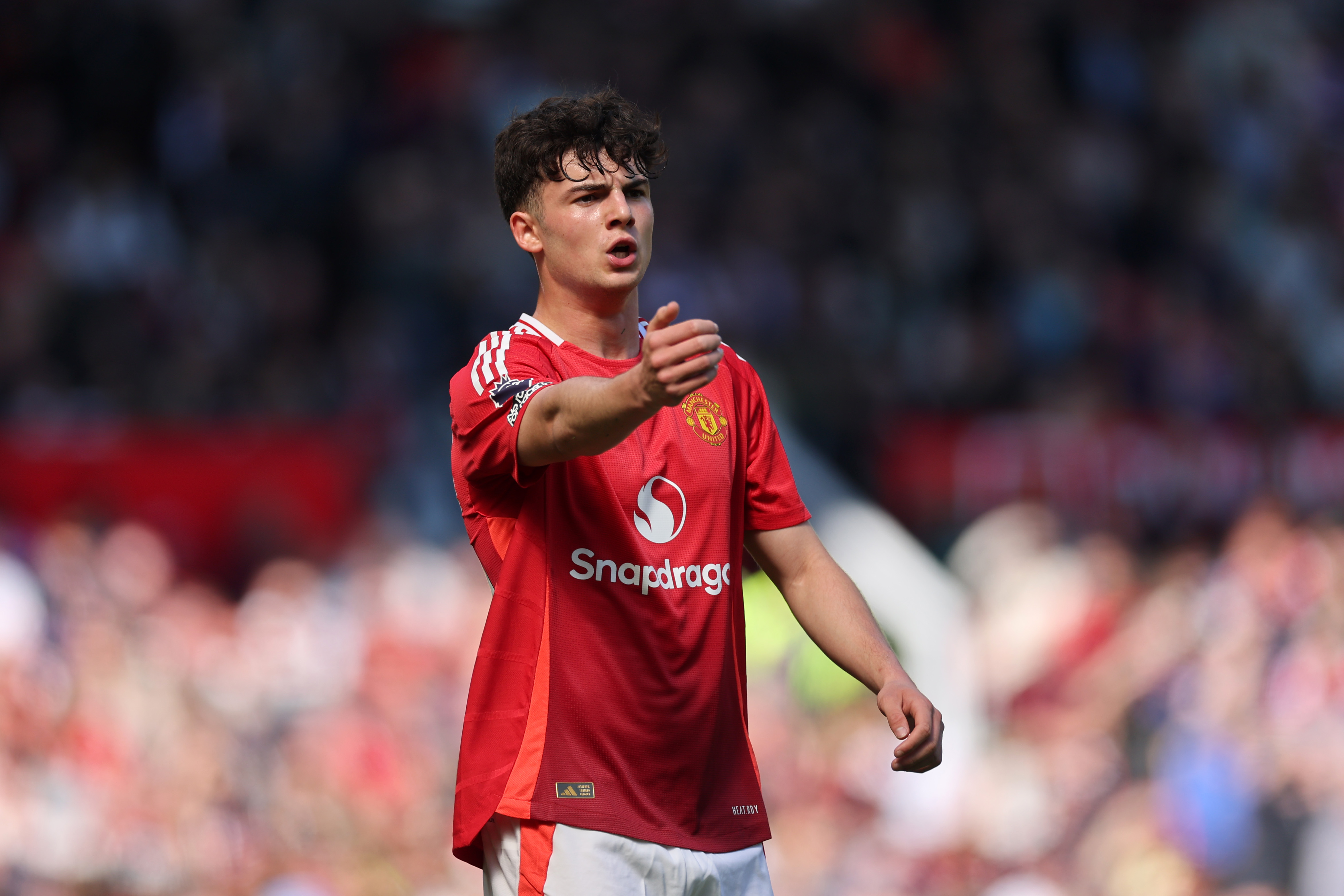 Tyler Fredricson gestures while in action for Man United vs Wolves